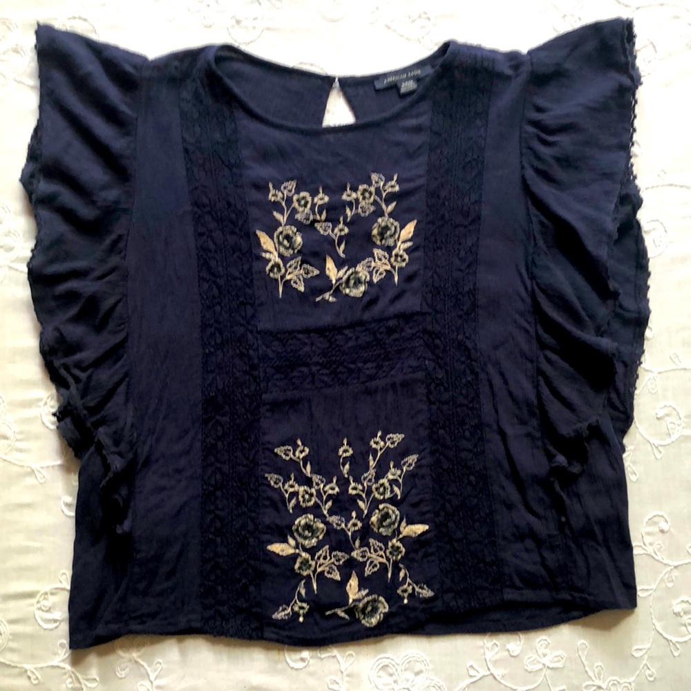 American Eagle navy peasant top size S